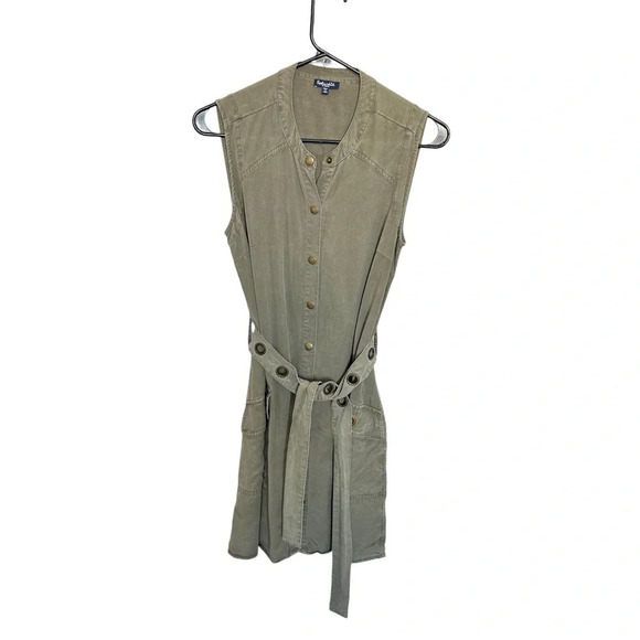 Splendid Women’s Wilder Tencel Sleeveless Button Down Dress Olive Green Size XS - Picture 3 of 9